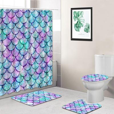 China Sustainable Colorful Fish Scale Bathroom Set With Shower Curtain And Cover And Accessories for sale