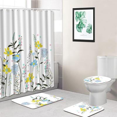 China Sustainable Floral Bathroom Covers Sets 4 Pieces With Shower Curtain for sale