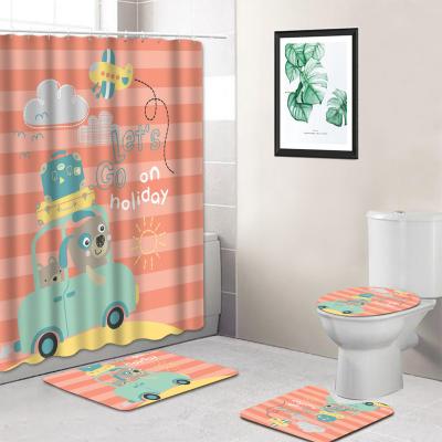 China Sustainable Cute Printing Bathroom Sets With Shower Curtain And Covers Decoration For Kids for sale