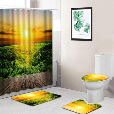 China Sustainable Forest Sunrise Bathroom Sets with Covers and Shower Curtain for sale