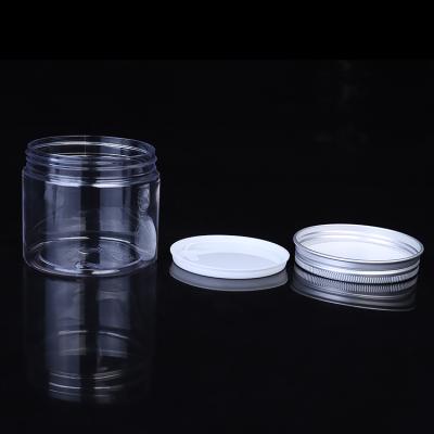 China Wholesale Cosmetic Food Packaging 100ml 150ml 200ml 250ml 300ml PET Plastic Cream Jar Black Amber Cosmetic Food Packaging Jar With Metal Lid for sale