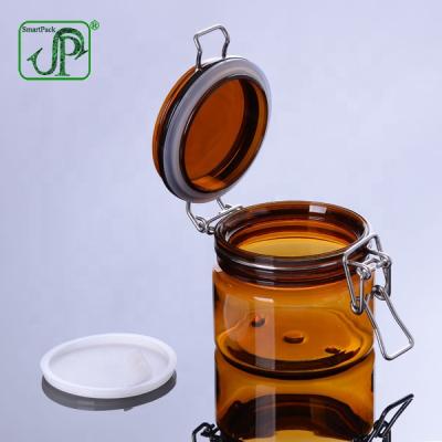 China Airtight 220ml Amber Plastic Cosmetic Jar / White / Transparent Round Rubber Seal For Food Storage for sale