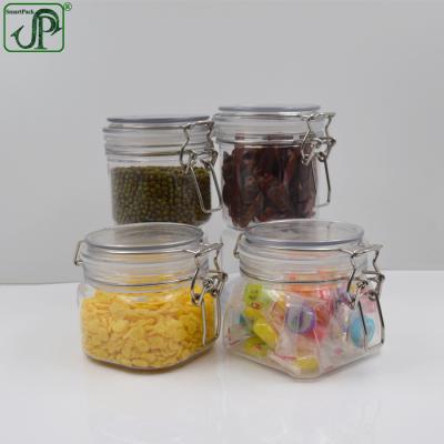 China Plastic PET BPA Free Freshness Preservation And Airtight Food Grade Storage Jar With Metal Clip Top for sale