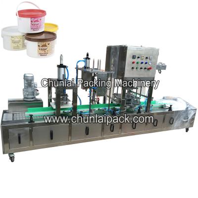 China Automatic Plastic Food Yogurt Chemical Chili Sauce Tub Food Barrel Liquid Filling Capping Capping Machine for sale