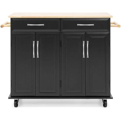 China Kitchen Storage Trolley Bestselling Sunrise Bestselling Kitchen Furniture Kitchen Storage Island Rubber Top Wooden Cart with 2 Drawers 4 Door Cabinets for sale