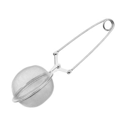 China Viable Factory Wholesale Food Grade 304 Stainless Steel Mesh 4.5cm 5cm Silver Ball Shape Tea Infuser Strainer With Long Handle for sale