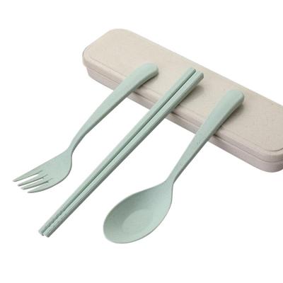 China Portable 4 PCs Flatware Set Kid Straw Wheat Plastic Camping Cutlery Eco-Friendly Reusable Colorful Nordic High Quality Minimalist Travel for sale