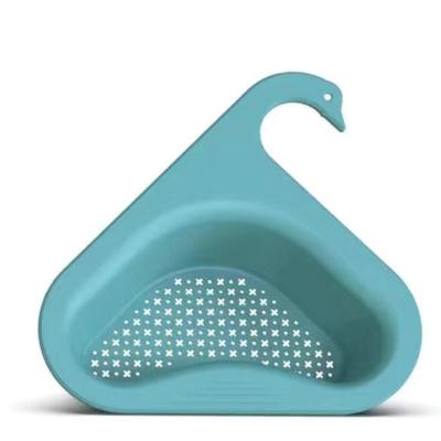 China Fruit and Vegetable Drain Rack Kitchen Waste Filter Basket Swan Sink Viable Hanging Plastic Drain Basket for sale