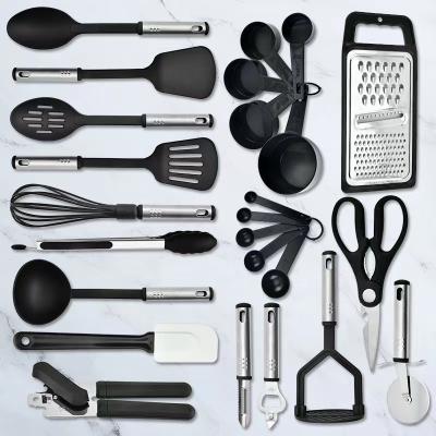 China Sustainable Gray Nylon Kitchen Spatula Dark Nylon 25 Pcs Spaghetti Serving Slotted Spoon Cookware Set Kitchen Gadgets Accessories for sale