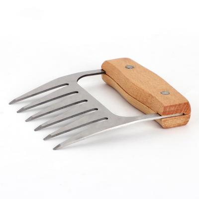 China Easily Cleaned BBQ Meat Forks For BARBECUE Stainless Steel Bear Shredder Meat Claws With Wooden Handle for sale