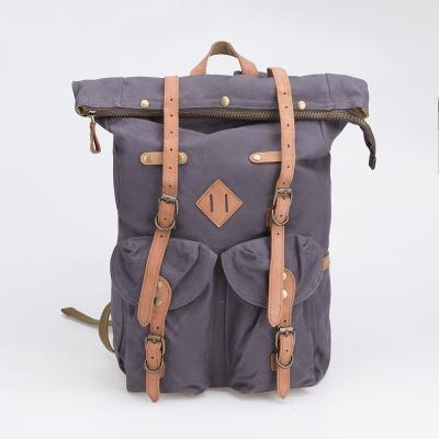 China With USB High Quality Canvas With Cow Leather Trims Casual Backpack Outdoor Canvas Waxed Backpacks for sale