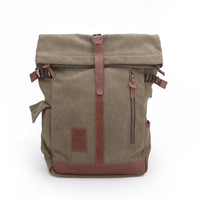 China With USB Hot Selling Durable Canvas Waxedf Backpack Backpack For Men With Leather Strap for sale