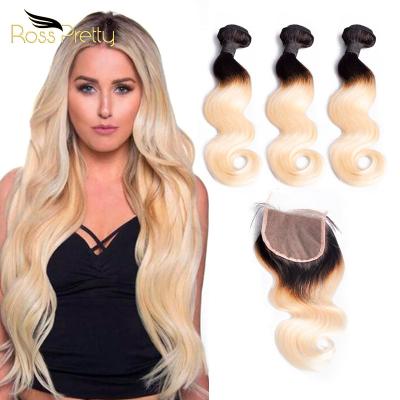 China 18-40 Inch Women's Straight/Body Wave/Deep Ombre Wave 1B 613 Blonde Color Wave Closure Set Human Headband With Hair Bundles for sale