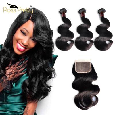 China Brazilian Body Wave Ross Pretty High-Quality 10A Grade Hair Extension Hair Body Wave 3 Bundles With Top Closure for sale