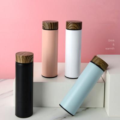 China Portable Double Wall 304 Grain Stainless Steel Thermos Vacuum Flask Water Lid Business Wooden Gift Mug for sale