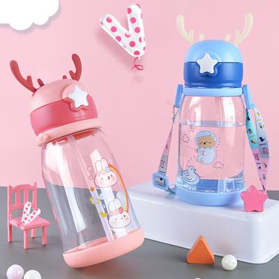 China Custom Baby 600ml Cute Portable Clear Reusable Cute Kids Logo Stocked Plastic Water Bottles Drinks Bottles for sale