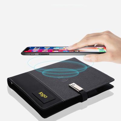 China A5 Magnetic Custom Leather Binder PowerBank Notebook Gift Wireless Charging Set for sale