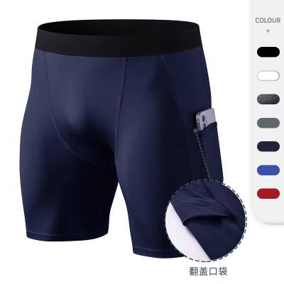 China Antibacterial Custom Logo Fitness Gym Shorts Running Mens Biker Shorts Compression Shorts Tight With Pocket for sale