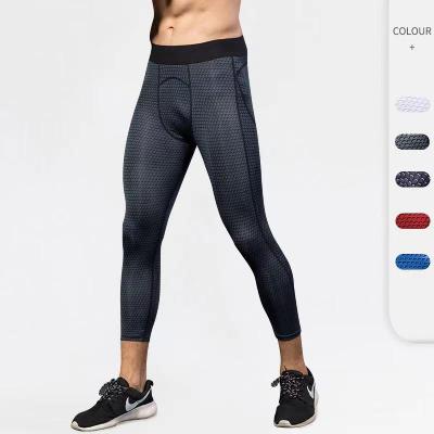 China Custom Logo Activewear 3/4 Capri Compression Pants Mens Antibacterial Private Label Gym Fitness Pants for sale