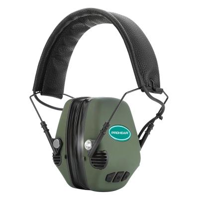 China IP67 Water Proof Rated Premium Edition Electronic Earmuff with Black Band Green Cups and Gel Leather Gaskets Fitted for sale