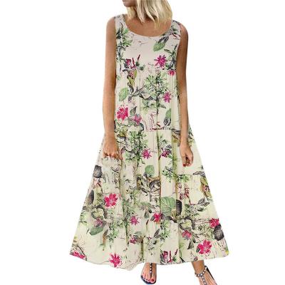 China wholesale Anti-Wrinkle 2021 Summer Style Bohemian Casual Dress Hot Long Waist Floral Sleeveless Looser Skirt for sale