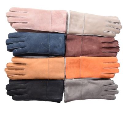 China 2023 Women Warm Classic Genuine Winter Double Face Sheepskin Comfortable Hot Selling Yellow Leather Gloves for sale