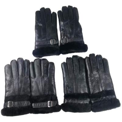 China Wholesale China Hebei Simple Winter Warm Men's Leather Gloves Sheepskin Wool Gloves Outdoor Riding Windproof Thick Windproof for sale