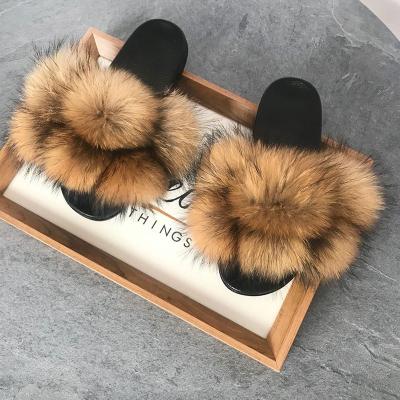 China Factory direct wholesale new fluffy women's fox fur cushioning 2023 real slips real fur slippers sandals for sale