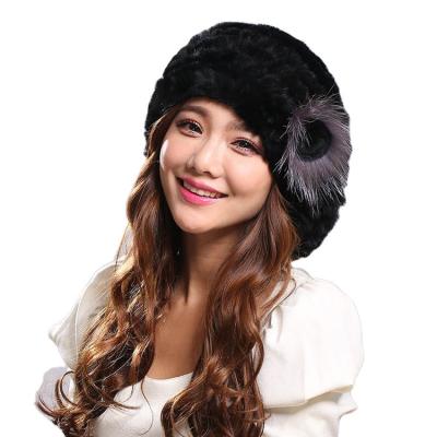 China 2023 New Korean Women's Rabbit Knitted Hat Wholesale Rex Thick Warm Comfortable Fashion Tide Ball Fur Tassel Winter Warm Thickening for sale