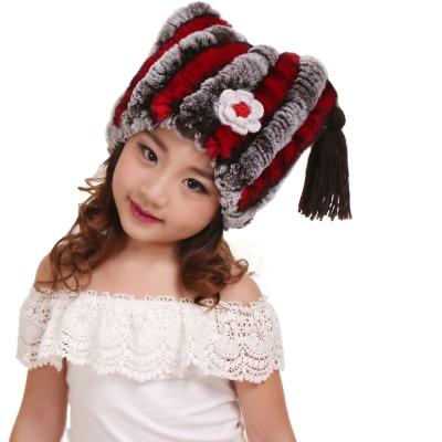 China Factory Wholesale Cheap Warm Comfortable Kids Korean Fashion Rex Rabbit Fur Knitted Fur Hats For Girls for sale