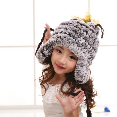 China Outdoor Bel Rex Rabbit Fur Braids Girls Children Winter Braided Wholesale Comfortable Warm Thick Warm Hats for sale