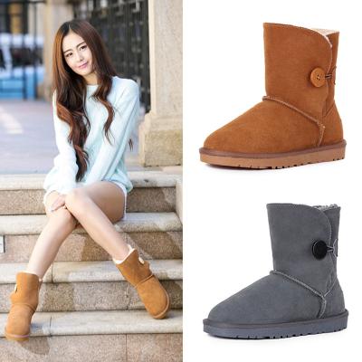 China Fashion trend 5803 cowhide mid-tube snow boots for men and women to keep warm in the winter for sale