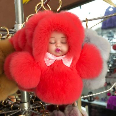 China Wholesale Lovely Cute Down Leather Animal Ball Baby Lady Bag Plush Car Key Chain Genuine Leather Pendant for sale