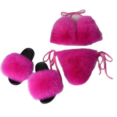 China 2023Wholesale Custom Made One Piece Fluffy Bra Ladies Fox Fur Bra Underwear for sale