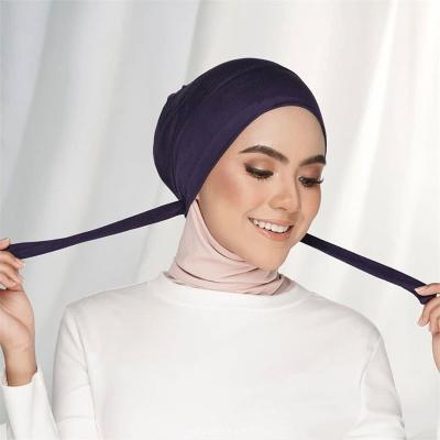 China Dropshipping Malaysia Fashion Cotton Undercap Tank Top Muslim Women Inner Stretchy Scarf Muslim Women's Elastic Tie Back Inner Hjab for sale