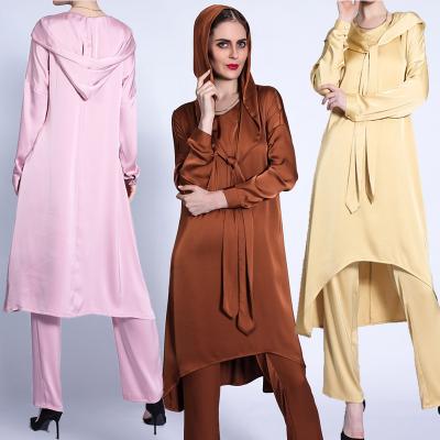 China Muslim/Islamic Clothing 2 Piece Solid Baju Hoodie Turkish Kurung Suits Hooded Islamic Kaftan Sets Muslim Abaya Women Suits for sale