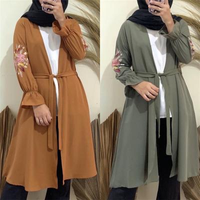 China Wholesale Muslim/Islamic Clothing Muslim Two Piece Shirt Fake Embroidered Abaya Long Dress Fashion Arab Women Islamic Top Wear With Free Belt for sale