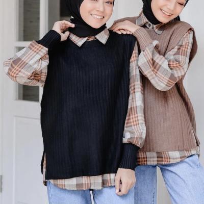 China Turkish Knitted Arab Islamic Blouse Tops Abaya Patchwork Puff Sleeve Tops Women Muslim Muslim Tunic Shirts for sale