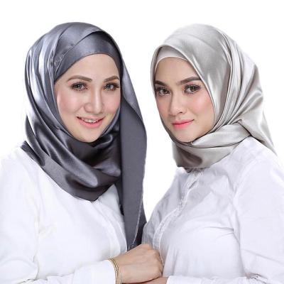 China Hot Selling Hijab Wrap 90cm Amazon Colors Long Shawl Scarf 28 Large Size Tudung Solid Satin Headband Silk Hijab for sale