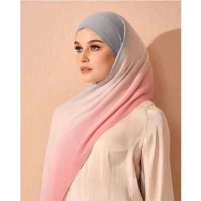 China High Quality Shawl Long Head Scarf Muslim Shawl For Women Malaysia Ombre Printed Mini Pleated Chiffon Shawl Hijab for sale