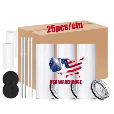 China Viable USA Warehouse Wholesale 15oz 20oz 30oz Mug Stainless Steel Vacuum Insulated Sublimation Straight Lean Tumbler With Straw for sale