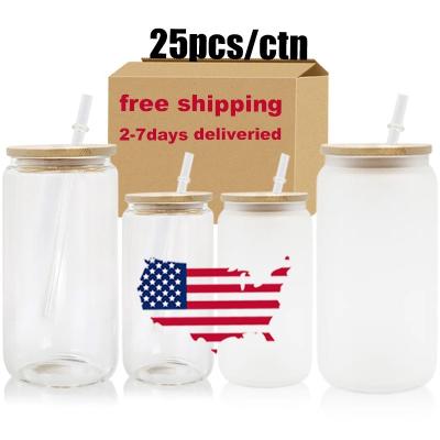 China Viable Custom 16oz Success Soda Glassware Iced Glass Coffee Mug Drink Tumbler Mug Dinking Glasses Beer Can Glass With Lid Straw for sale