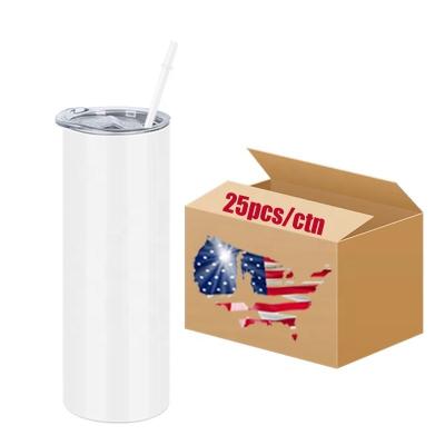 China USA Stock Double Wall Stainless Steel Sublimation Tumblers 15oz 20oz 30oz Straight Lean Straight Lean Tumbler With Plastic Straw for sale