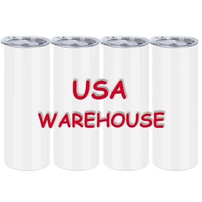 China 15oz 20oz 30oz Durable USA Stocked Straight White White Wall Stainless Steel Double Tumbler With Plastic Straw for sale