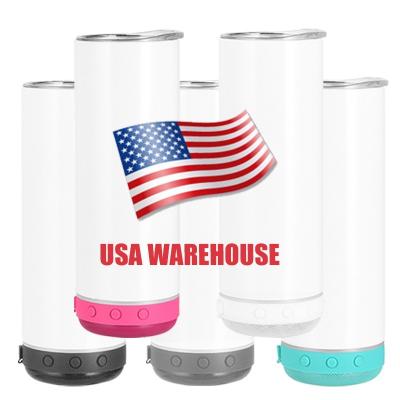 China Viable USA Warehouse Bulk 20oz Sublimation Tumbler With Bluetooth Speaker Blank Straight Tumbler Wireless Sublimation Tumbler for sale