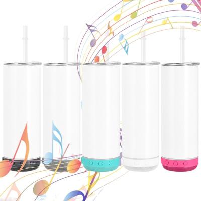 China Viable USA warehouse straight wall stainless steel vacuum insulated sublimation double tumbler 20oz with bluetooth speaker for sale