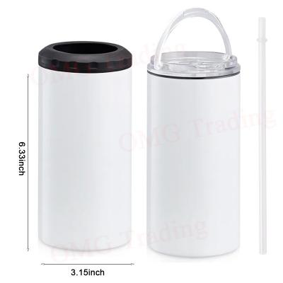 China Viable USA Stocked 4 in 1 16oz Can Cooler Insulated White Sublimation Beer Can Cooler with Two Lids for sale