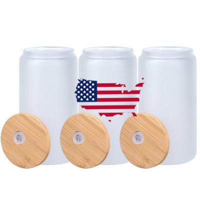 China Sustainable USA Warehouse RTS Sublimation Warm White Glass Box 16oz Clear Frosted Glass Tumblers With Bamboo Lid And Straw for sale