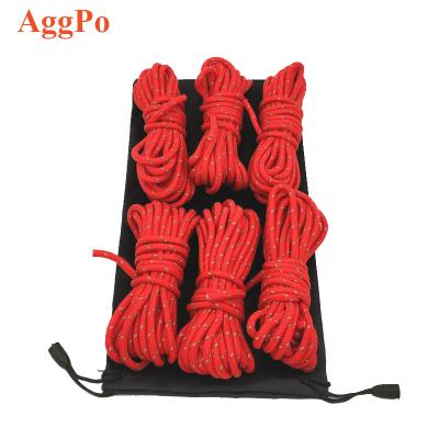 China 6pcs 4m 4mm Polyester Camping Tent Rope Kit With Storage Bag Increasing Reflective Shelter Tarp Rope Canopy Tent Rope With Adjuster Buckle for sale