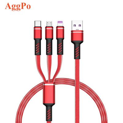 China Mobile Phone 3 In 1 Usb Charging Cable Home Car Office Universal Three-in-One Data Cable Flat Pigtail Device Phone Connector Fast Charging Cord for sale